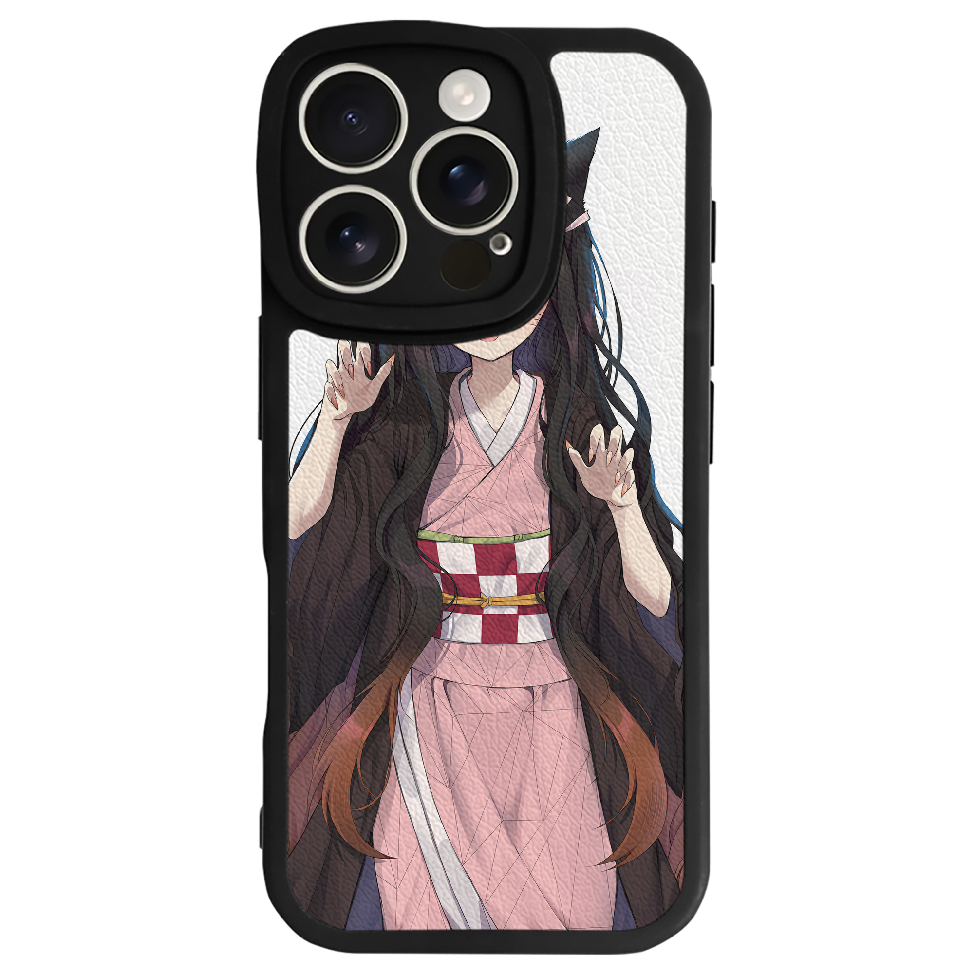 （画像用） 鬼滅の刃（きめつのやいば）竈門 禰󠄀豆子／かまど ねずこ Kamado Nezuko 【iPhone 16シリーズ対応】シリコンスマホケース（レザー調） 材質：シリコン